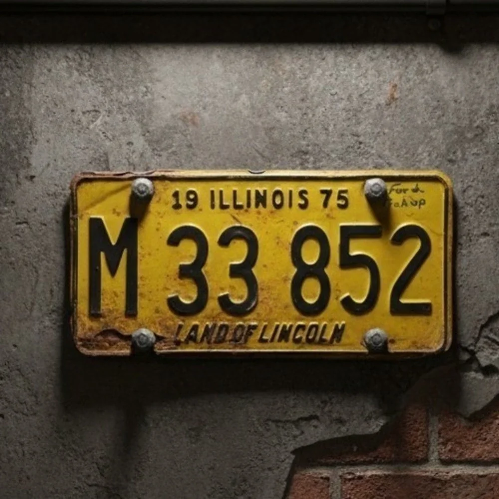 Illinois Vintage 1975 License Plate Land of Lincoln Yellow Black M 33 852 Ford